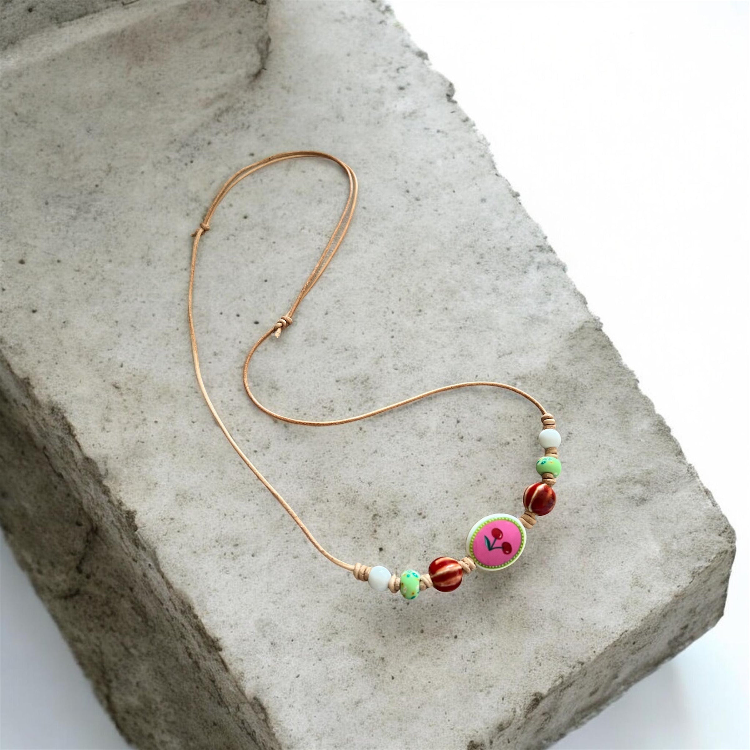 Cherries Ceramic Beaded Necklace