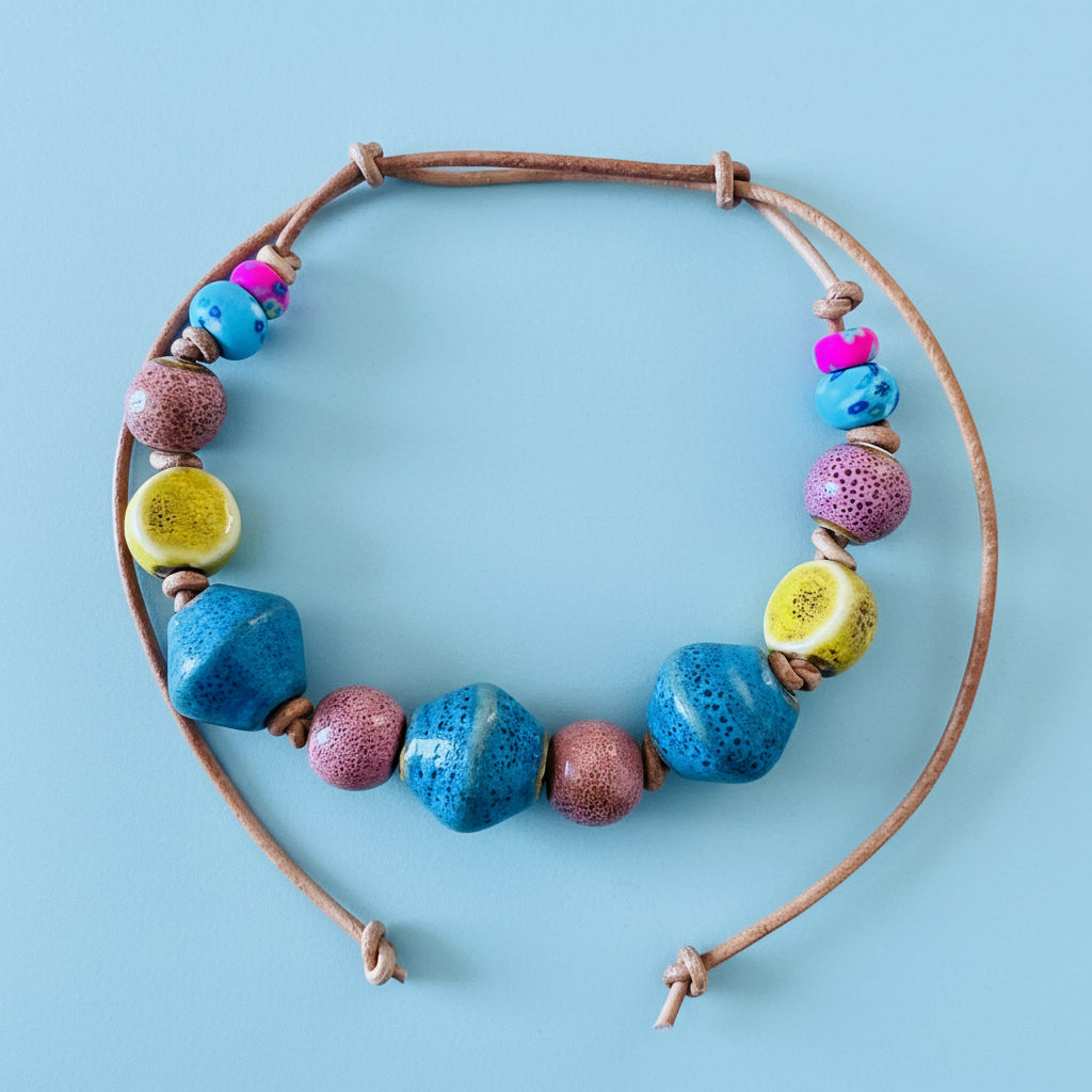 Cool Blue Ceramic Beaded Bracelet
