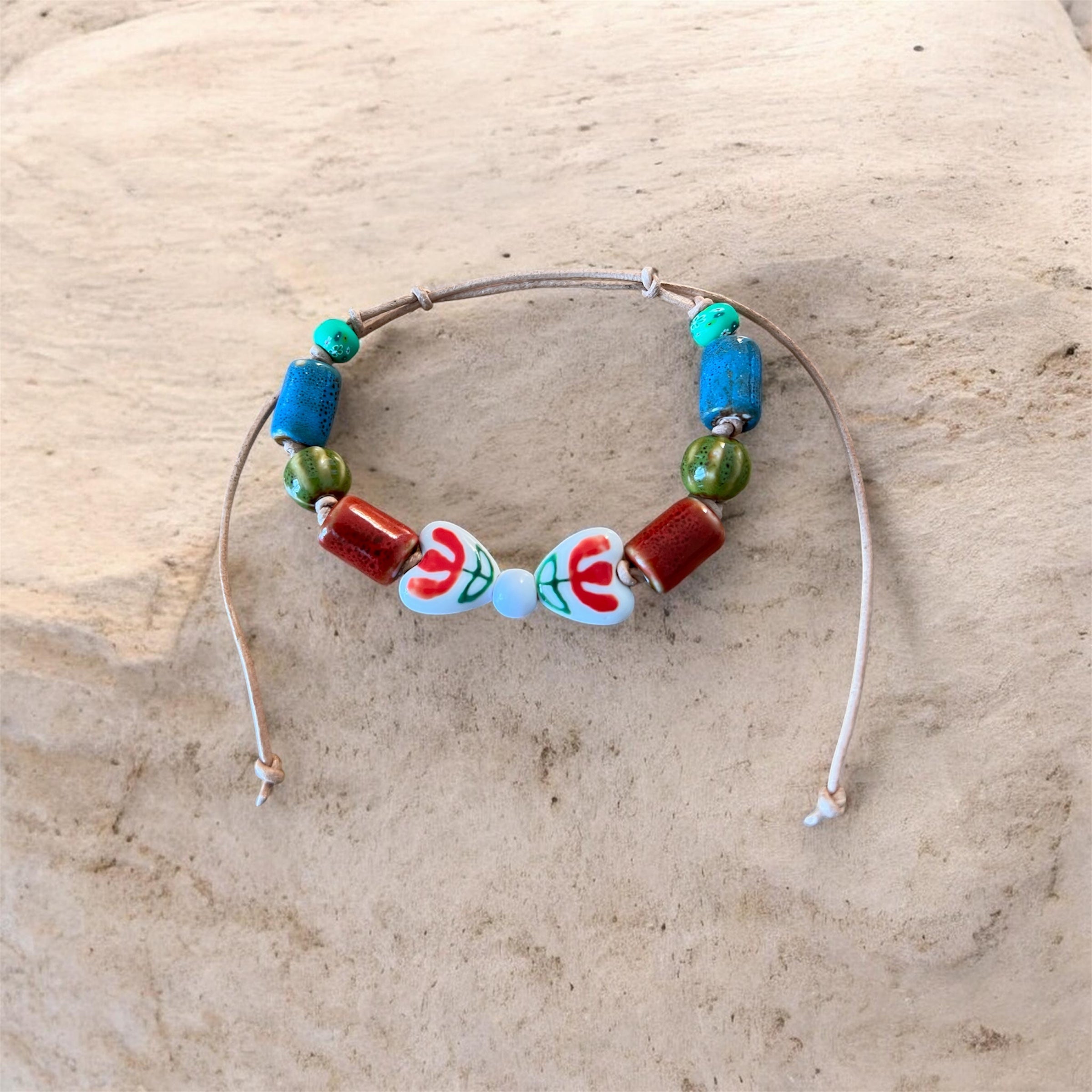 Floral Bow Ceramic Beaded Bracelet