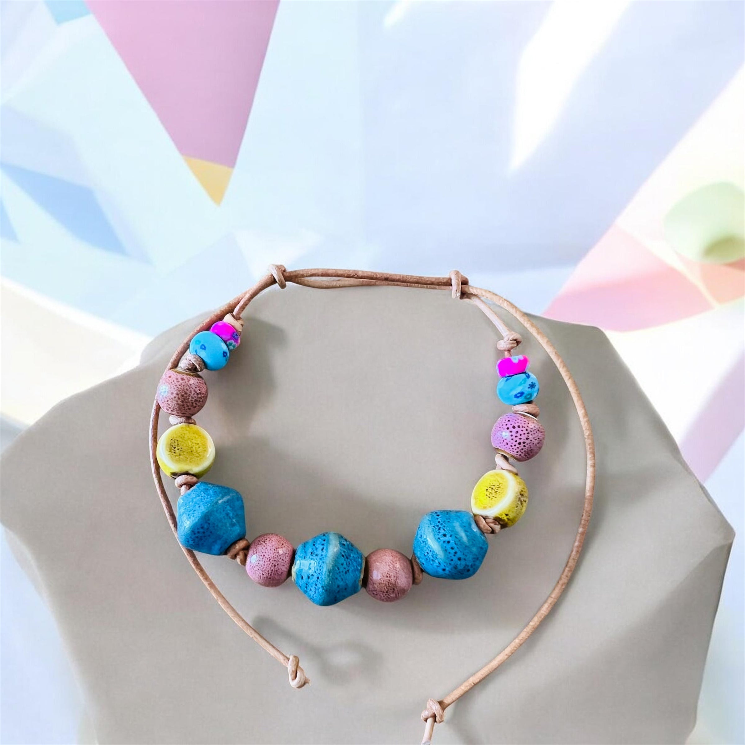 Cool Blue Ceramic Beaded Bracelet