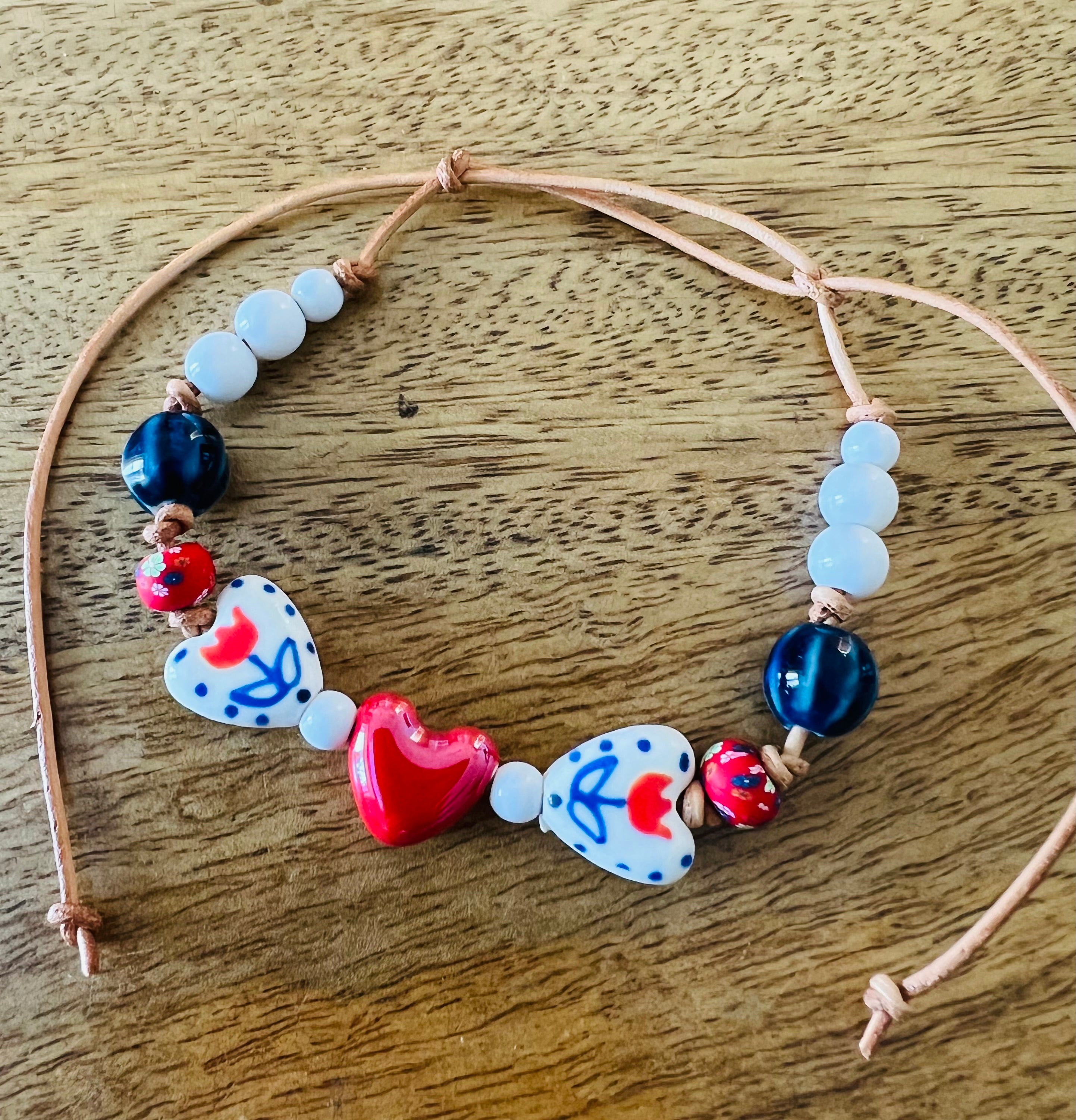 Ceramic Hearts Beaded Bracelet