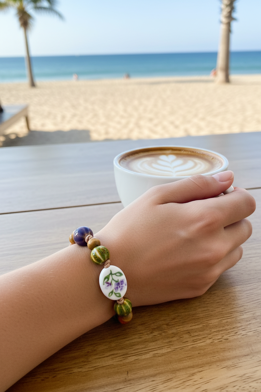 Hydrangea Ceramic Beaded Bracelet