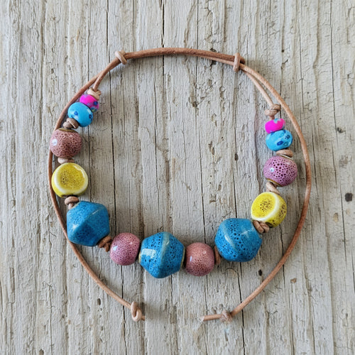 Cool Blue Ceramic Beaded Bracelet