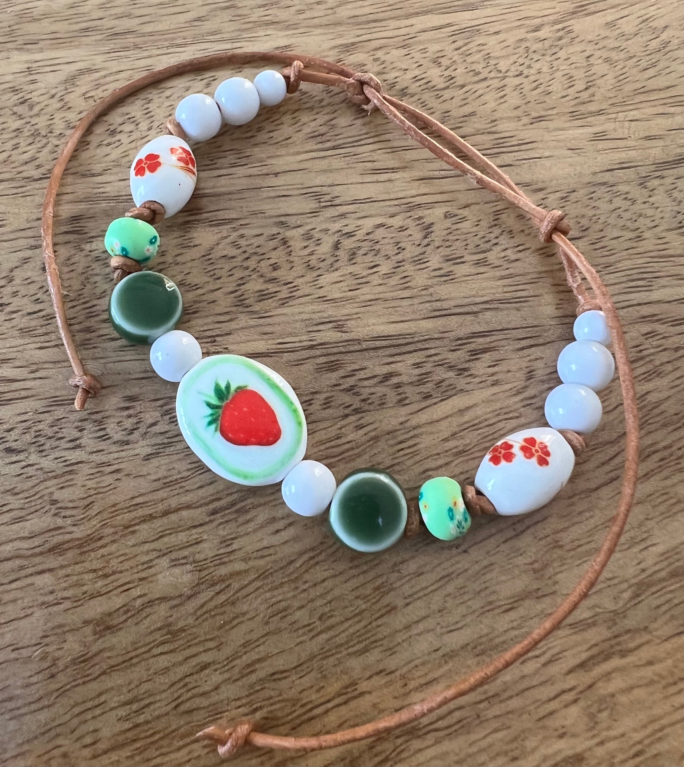 Strawberry No 2 Ceramic Beaded Bracelet