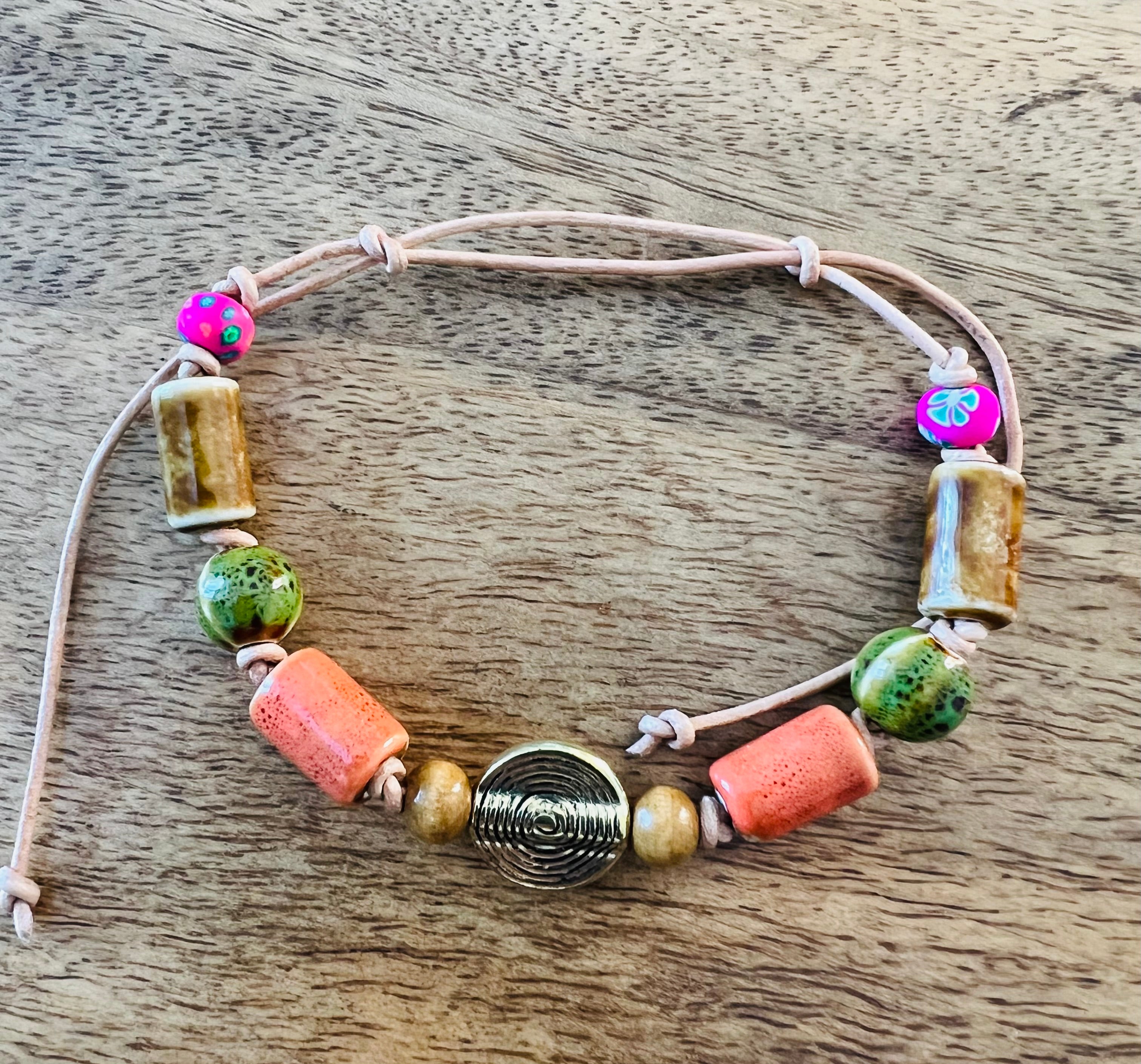 Gold Disk Ceramic Beaded Bracelet