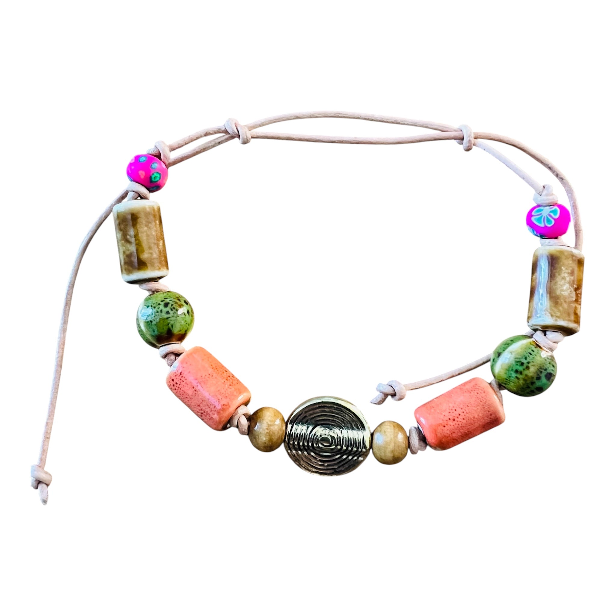 Gold Disk Ceramic Beaded Bracelet