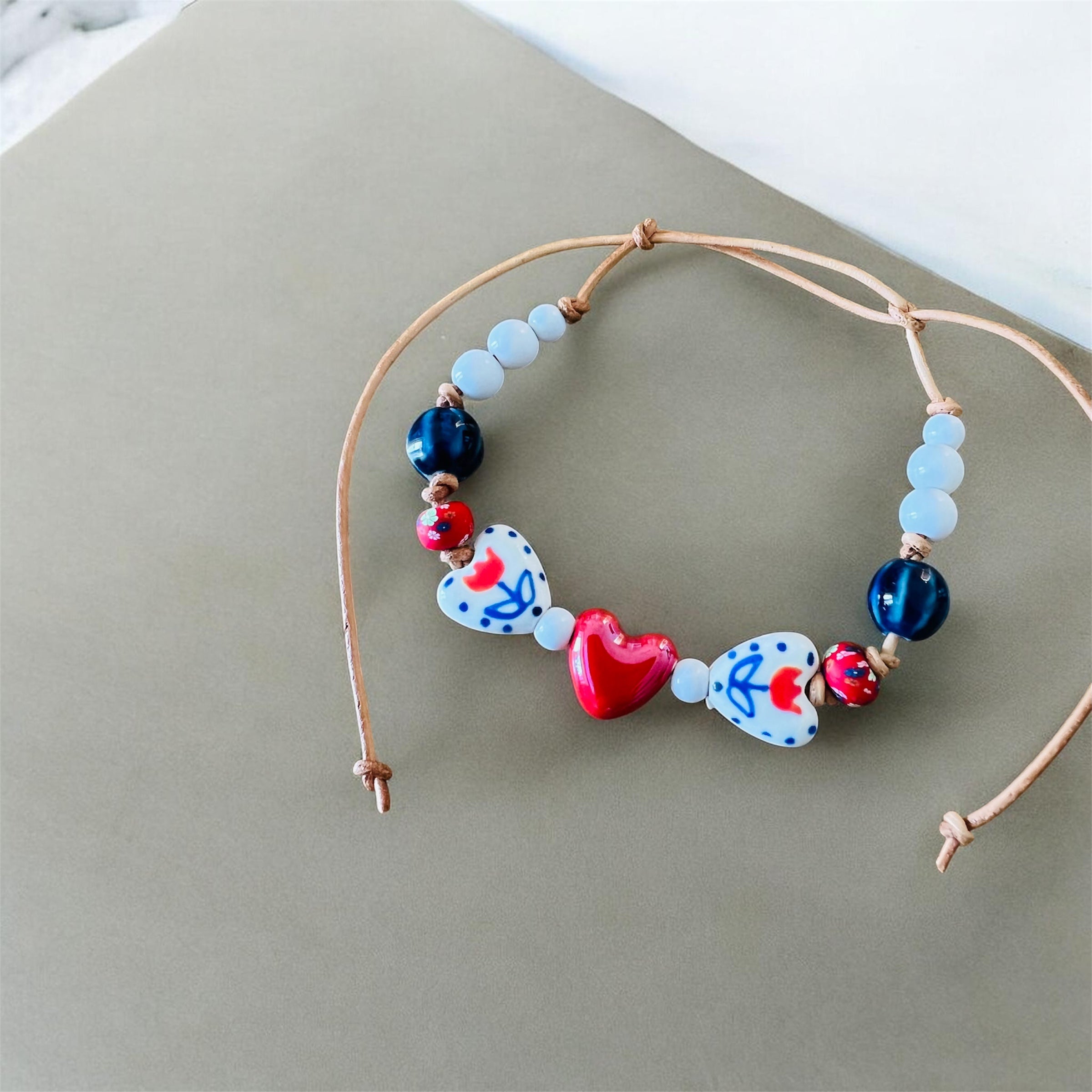 Ceramic Hearts Beaded Bracelet