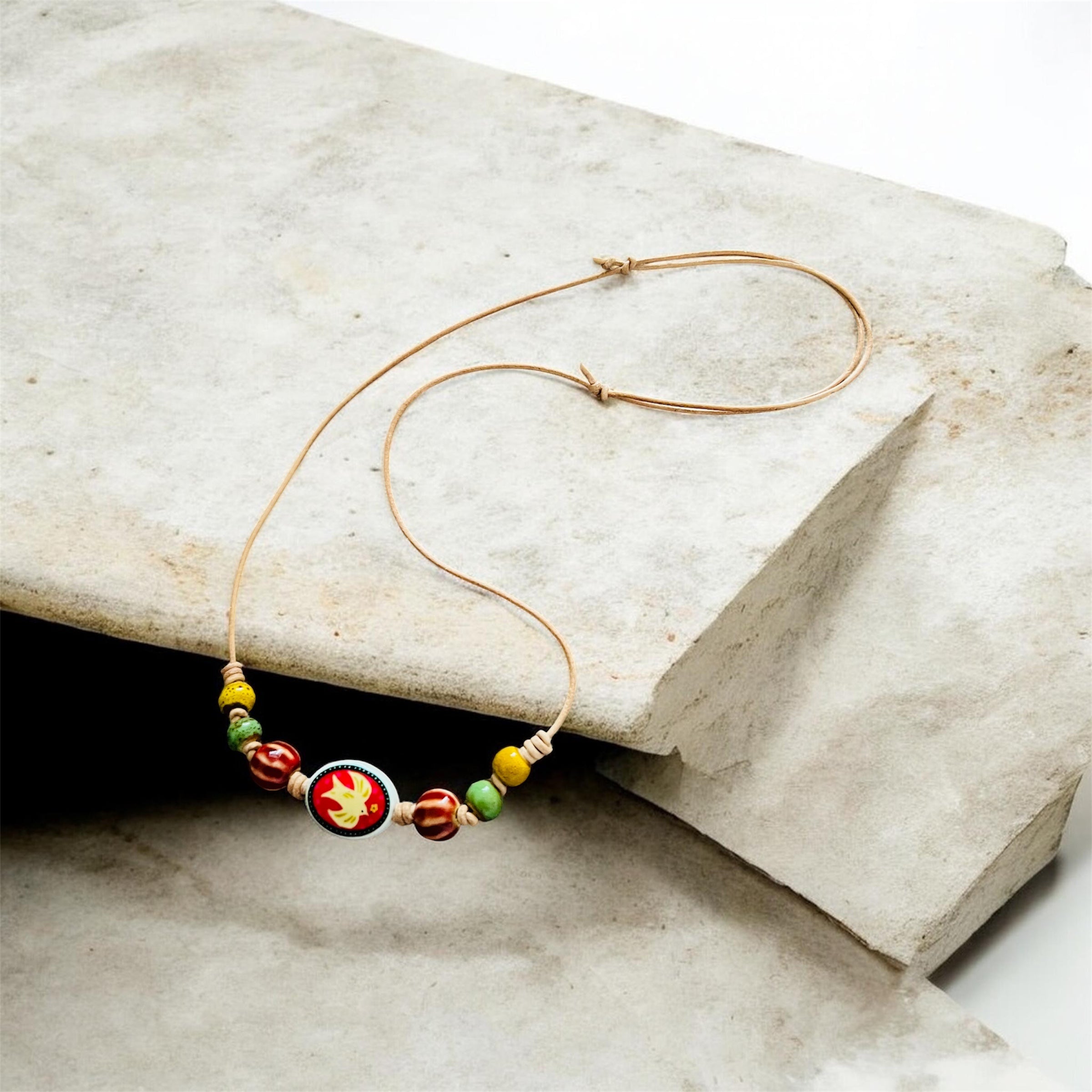 Peace Dove Ceramic Beaded Necklace