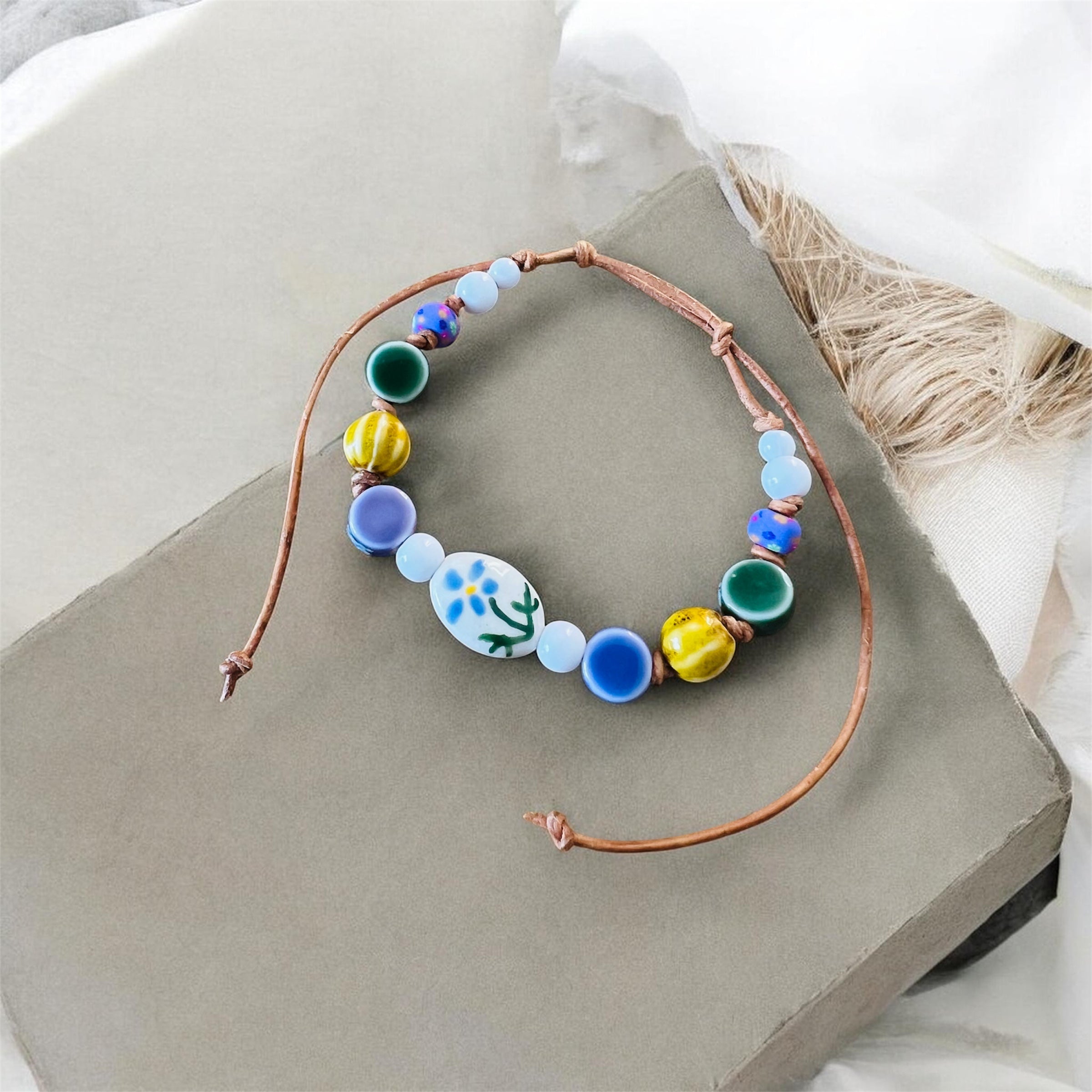 Violet Stem Ceramic Beaded Bracelet