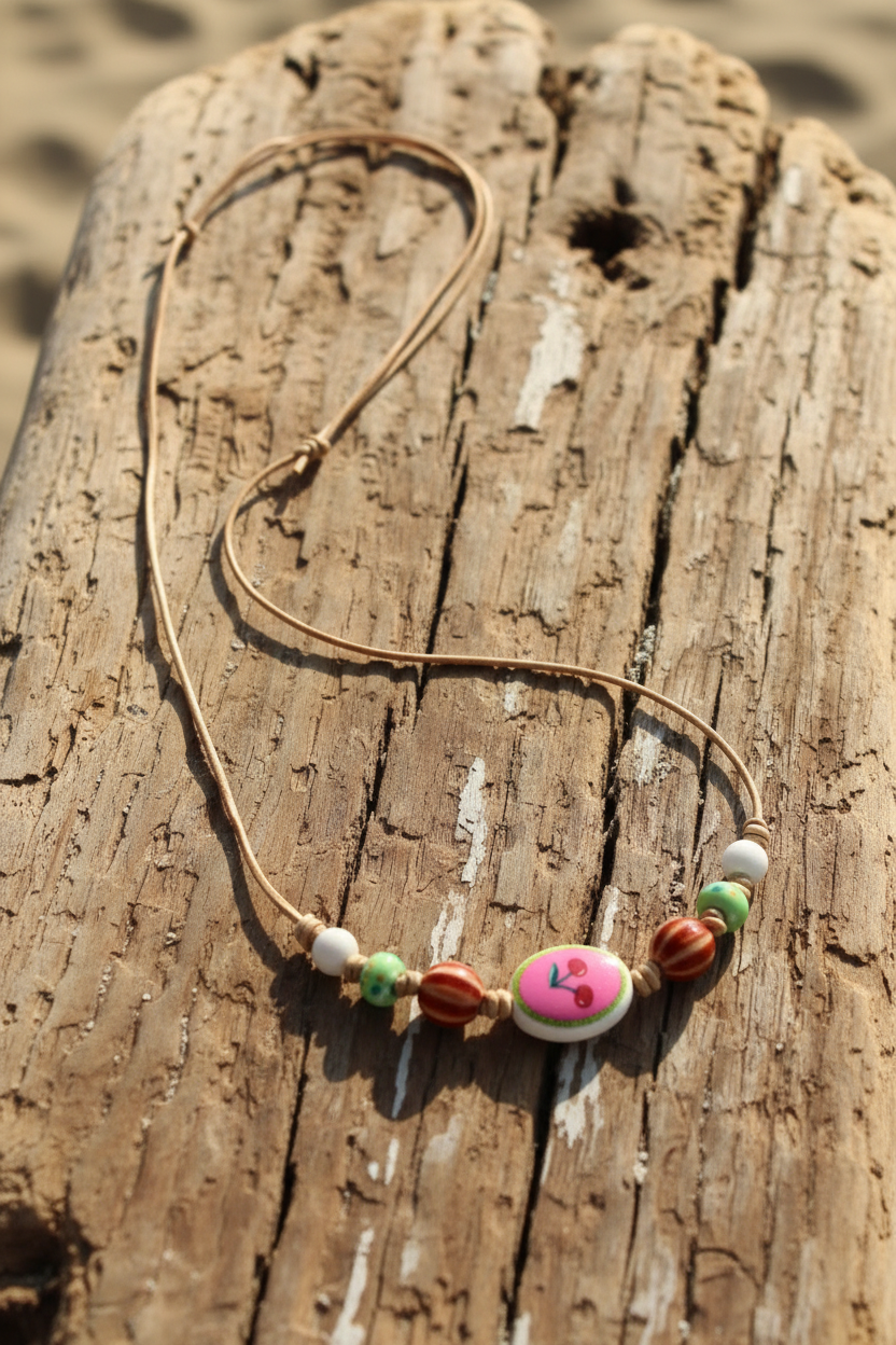 Cherries Ceramic Beaded Necklace