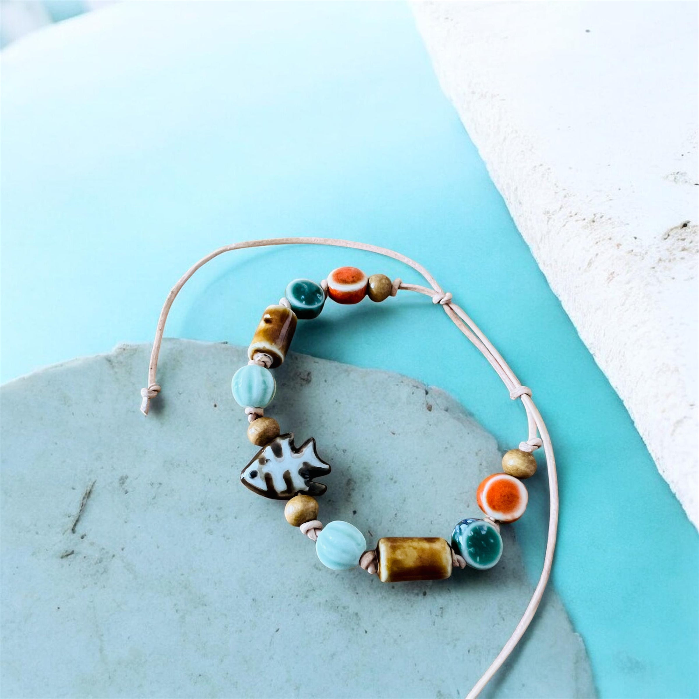 Fish Bones Ceramic Beaded Bracelet