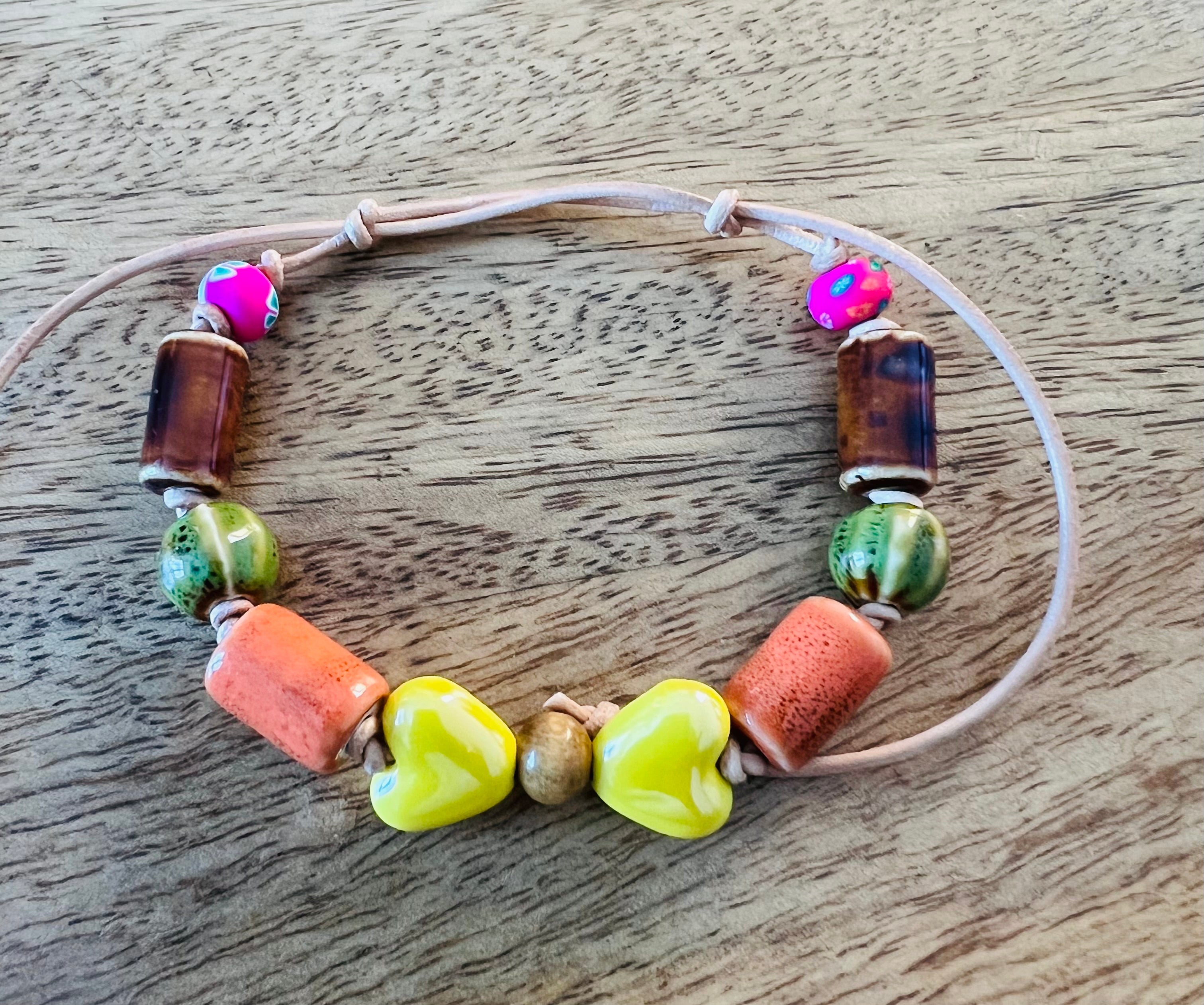 Yellow Bow Ceramic Beaded Bracelet