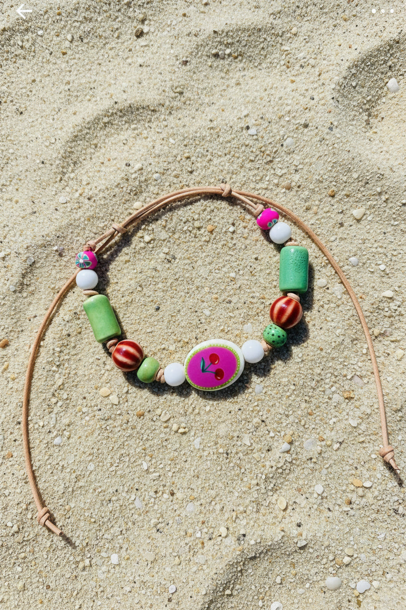 Cherry Ceramic Beaded Bracelet