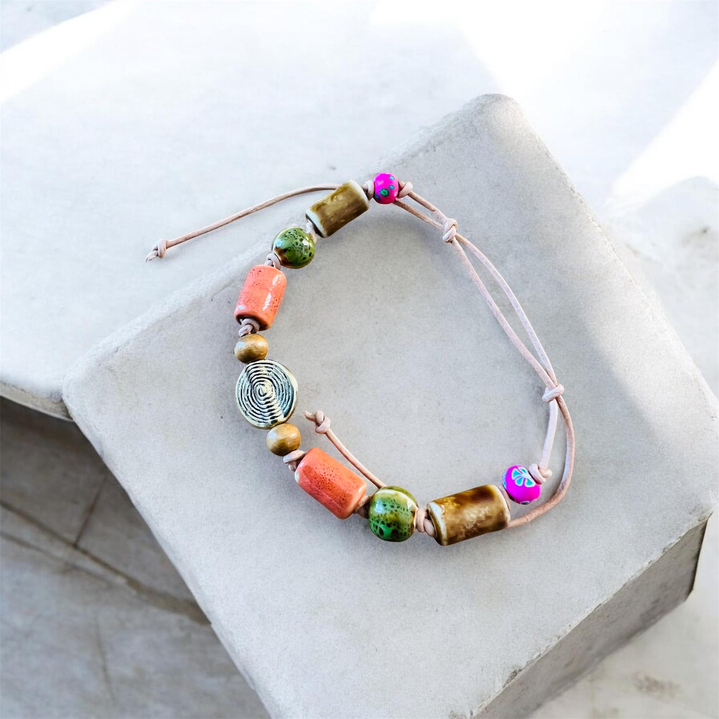 Gold Disk Ceramic Beaded Bracelet