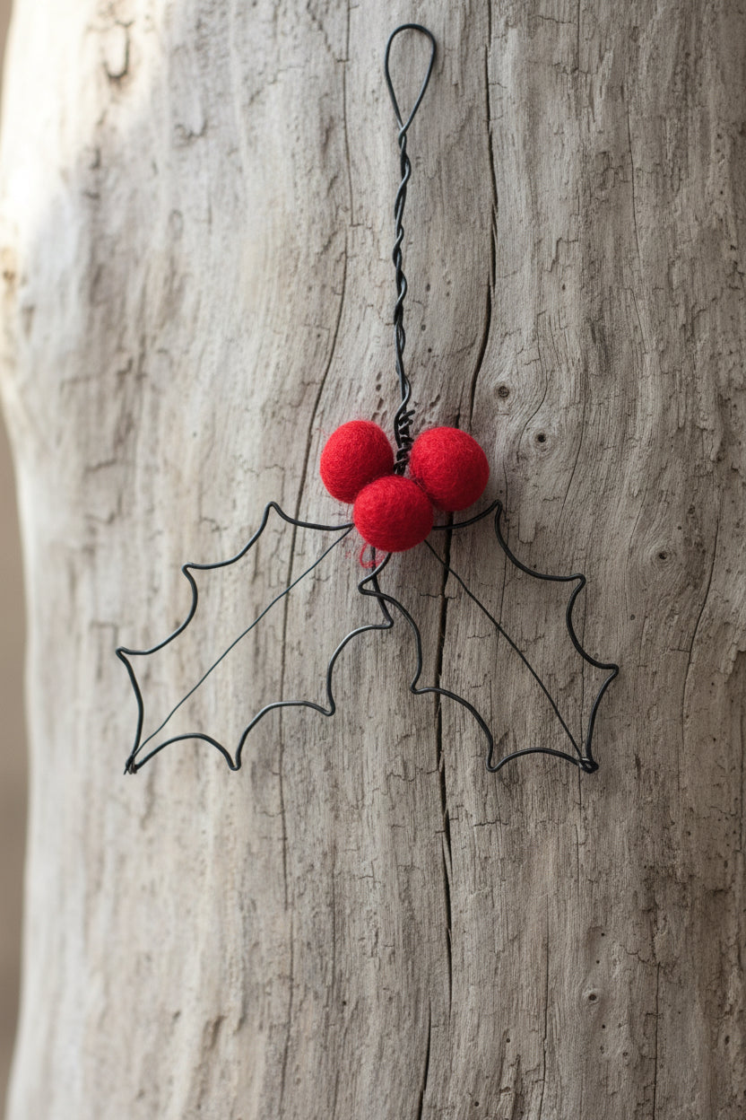 Wire Holly Ornament