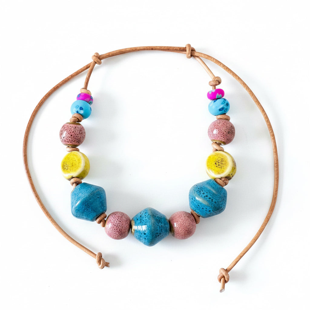 Cool Blue Ceramic Beaded Bracelet