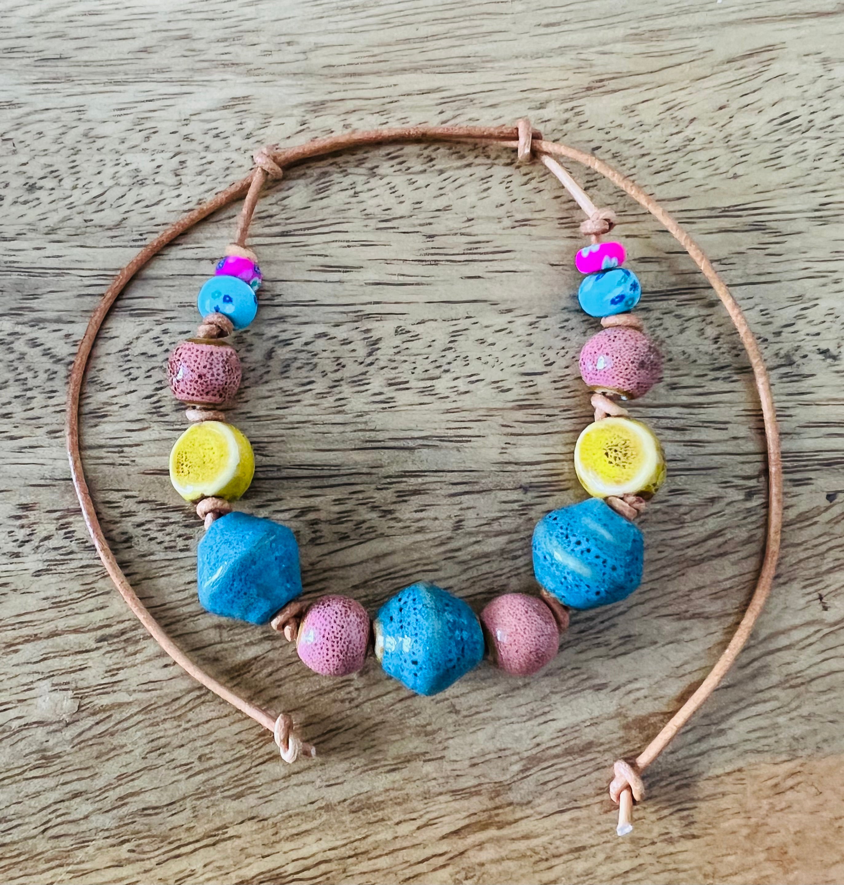 Cool Blue Ceramic Beaded Bracelet